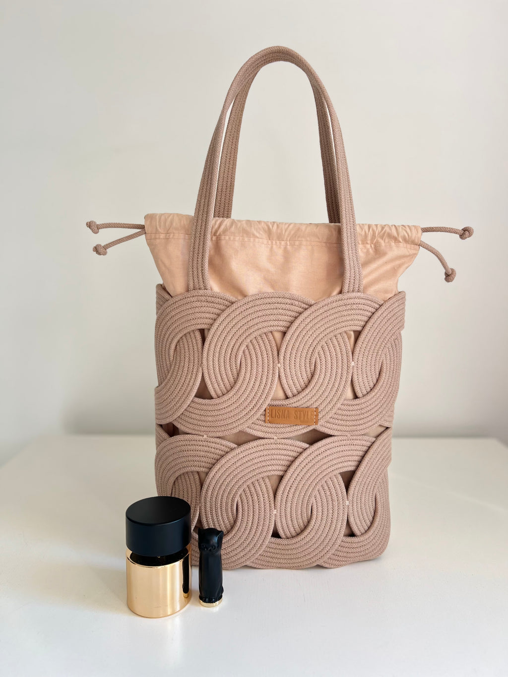 Torba w Kółka Długa w kolorze latte — ręcznie robiona torebka na ramię, LISNA STYLE