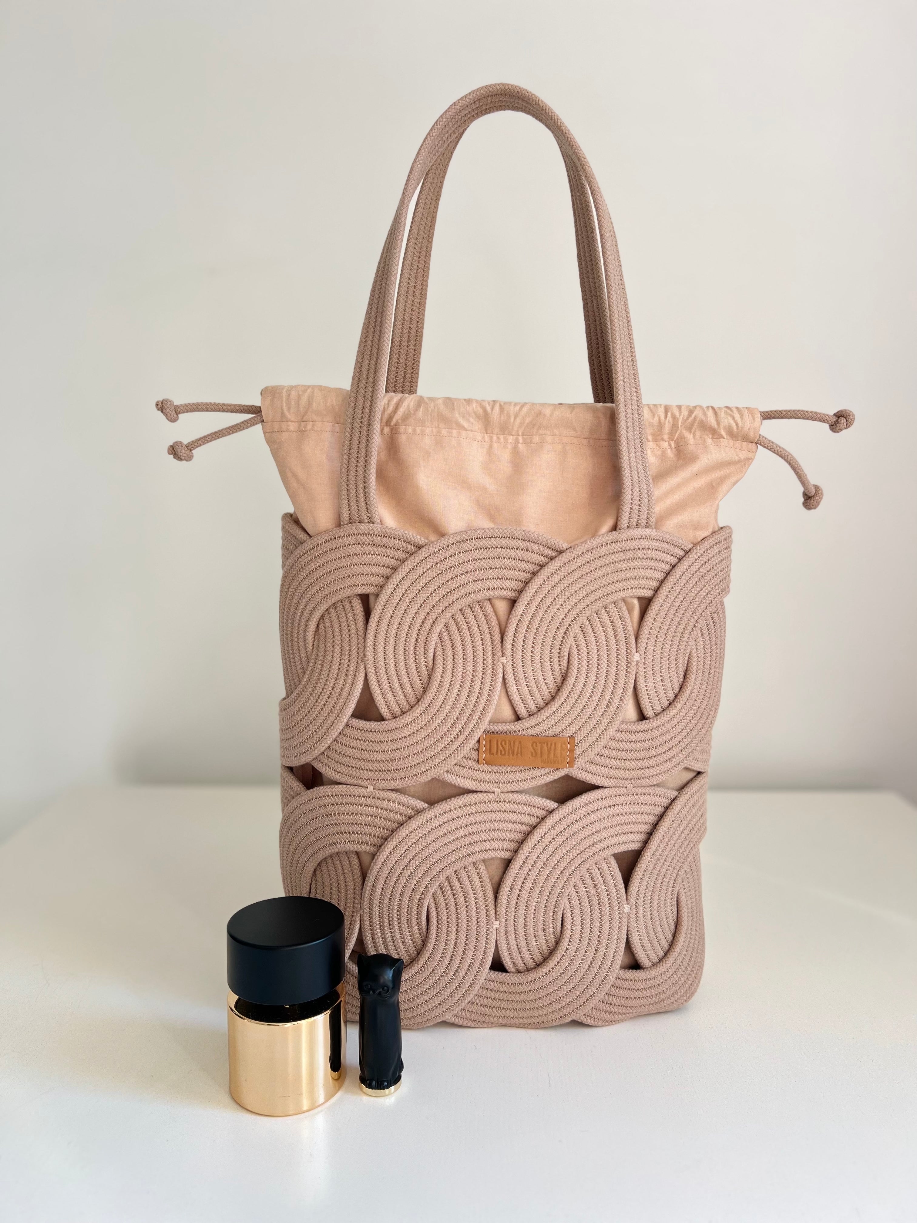Torba w Kółka Długa w kolorze latte — ręcznie robiona torebka na ramię, LISNA STYLE
