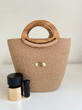 Torba Jutowa — naturalna torba boho z drewnianym uchwytem i złotą plakietką LISNA STYLE, ręcznie robiona