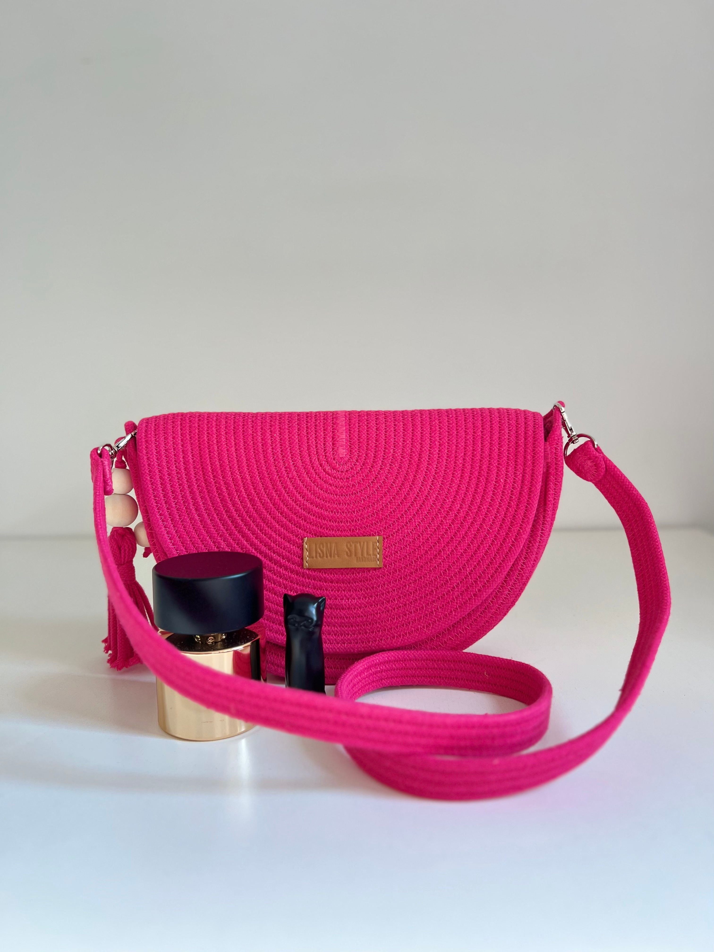 Torba na Ramię Fuksja — torebka crossbody z bawełnianego sznurka, magnetyczne zapięcie, slow fashion